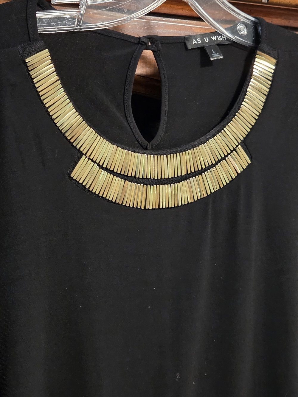 Vintage AS U Wish Black With Gold Accent Cleopatra Neck
